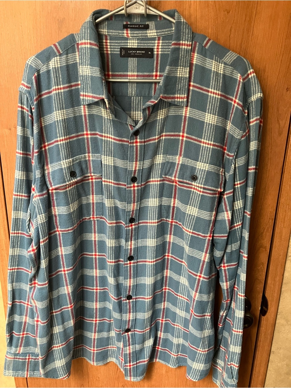 Lucky Brand Men’s XL Blue‎ Plaid Long-Sleeve Button-Down Shirt Classic Fit